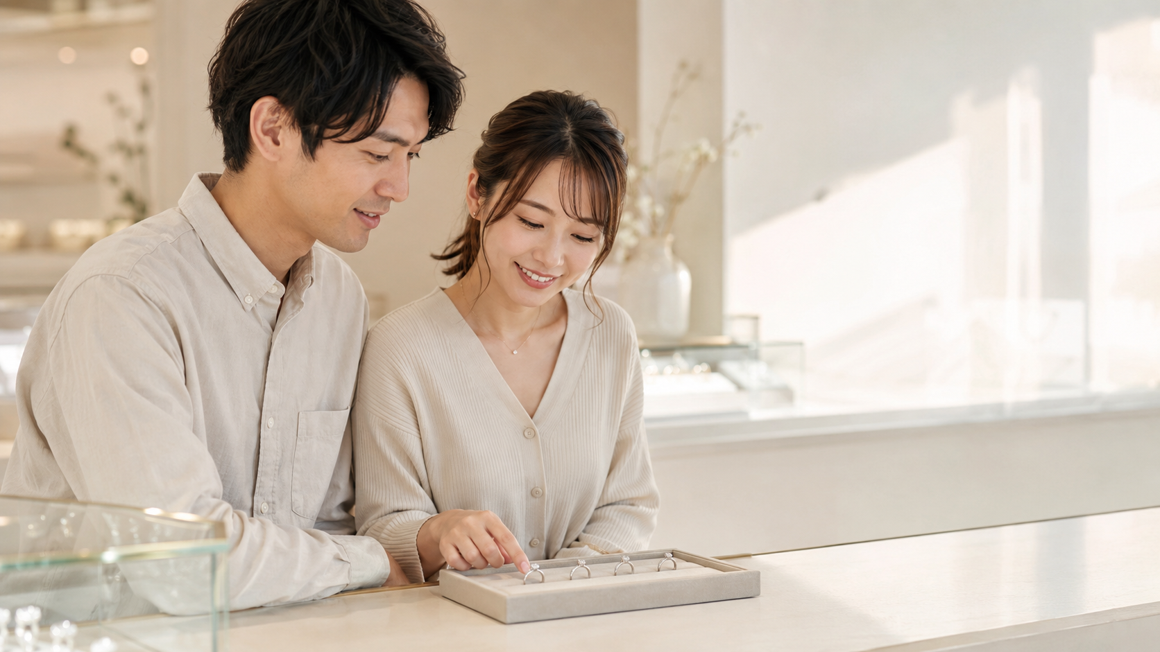 婚約指輪を一緒に選ぶカップル